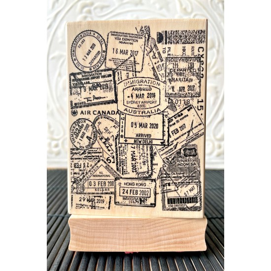 Passport Collage Rubber Stamp