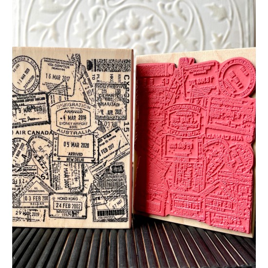 Passport Collage Rubber Stamp